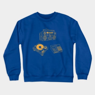 Boombox, Beat Maker, Turntable (Yellow Orange Lines) Analog / Music Crewneck Sweatshirt